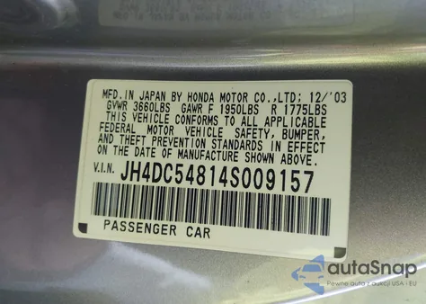 2004 Acura Rsx z USA, uszkodzony, nr VIN JH4DC54814S009157